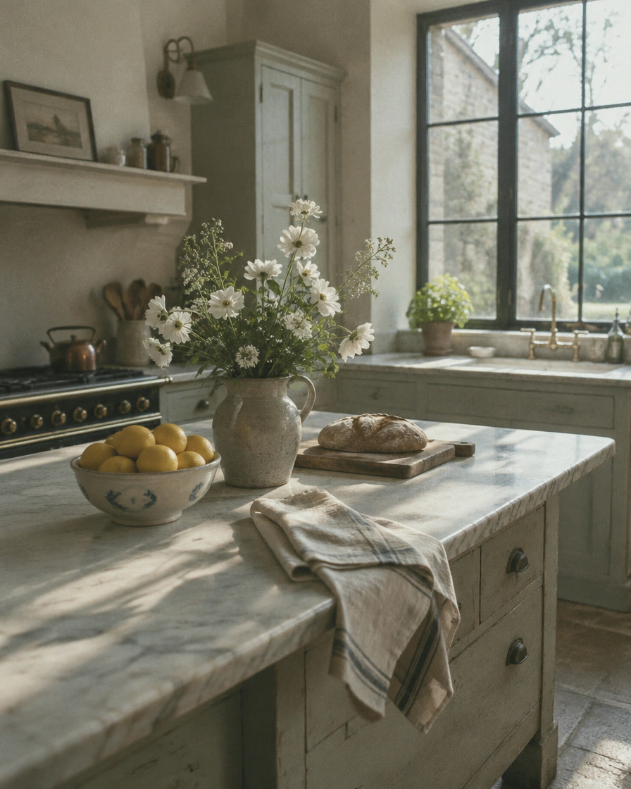 A bright kitchen prepared for the morning